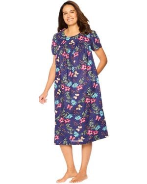 Only Neccessities Plus Size Only Necessities Short Print Shirred Lounger - Blue