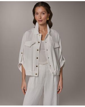 Donna Karan Collared Neck Buton-front Shirt Jacket - Gray