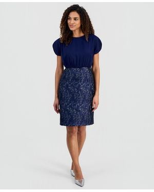Kasper Mixed-media Jacquard Sheath Dress - Blue