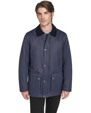 Cole Haan Corduroy-shirt-collar Waxed Rain Jacket - Blue