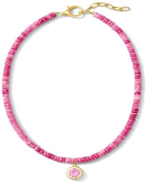 ALV Jewels Small Round Bezel Gemstone Beaded Necklace - Pink