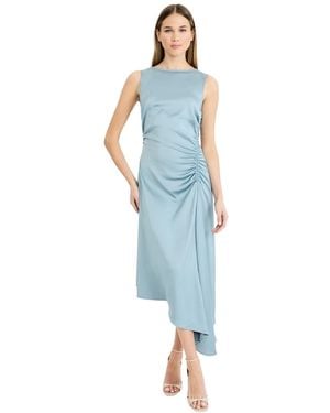 Luxely Asymmetrical Jewel Neck Midi Dress - Blue