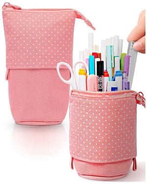 Gnuadz Standing Pencil Case Cute Stand Up Pouch Telescopic Pen Holder School Office Supplies - Pink