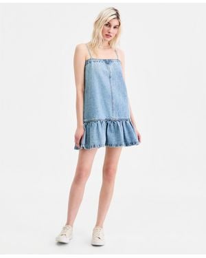Blank NYC Cotton Denim Ruffled-hem Dress - Blue