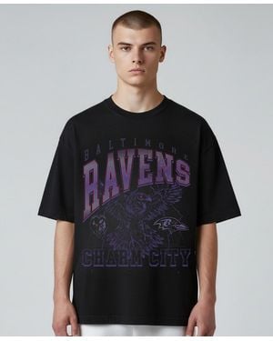 The Wild Collective And Baltimore Ravens Charm City Football T-shirt - Black