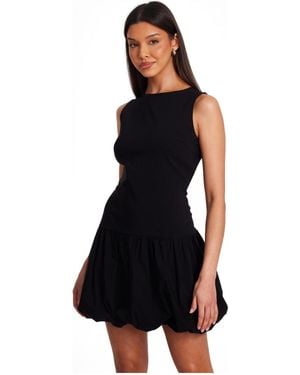 Quiz Bengaline Round Neck Puff Skirt Skater Dress - Black