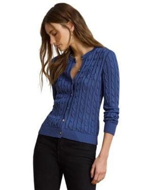 Ralph Lauren Crewneck Buttoned Placket Cardigan Sweater - Blue