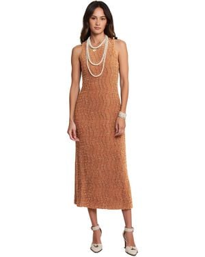 Modenaire Hand-embellished Sleeveless Mesh Sequin Midi Dress - Brown