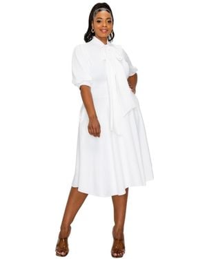 L I V D Plus Size Carina Donna Flare Dress W/ Pockets - White