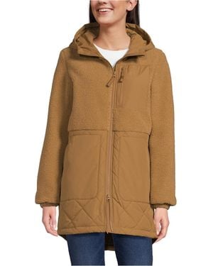 Lands' End High Pile Fleece Quilted Mixed Media Parka - Brown
