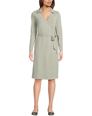 Lands' End Cotton Modal Collared Wrap Dress - Green