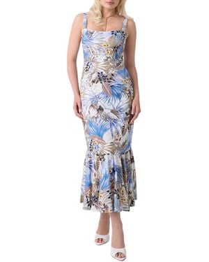 Guess Rory Linen-blend Ruffled Hem Dress - Blue