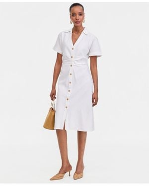 INC International Concepts Ruched-waist Button-front Midi Dress - White