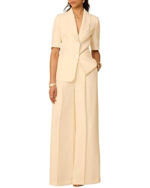 Mint Velvet Scallop Short Sleeve Blazer - Natural