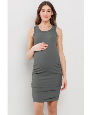 Hello Miss Maternity Ribbed Bodycon Sleeveless Side Ruched Dress - Gray