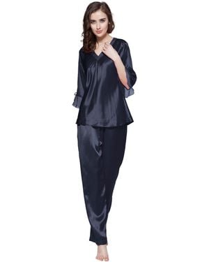 LILYSILK Laced Silk Pajama Set - Blue
