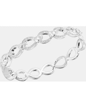Anne Klein Silver-tone Navette Pearl Open Hinge Bracelet - Multicolor