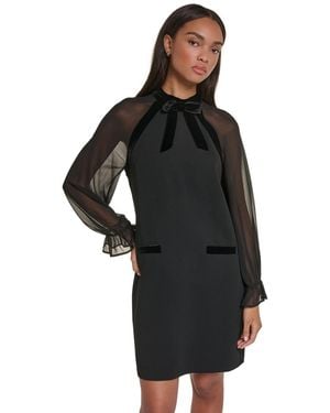 KARL LAGERFELD Petite Velvet Bow Mock Neck Long-sleeve Dress - Black