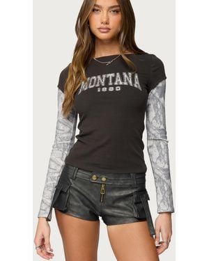 Edikted Layered Camo Long Sleeve T Shirt - Black