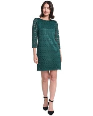 Jessica Howard Petite Lace Shift Boat Neck 3/4-sleeve Dress - Green