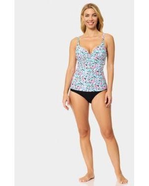 Island Escape Gemini Underwire V Neck Tankini Top Bottoms - Blue