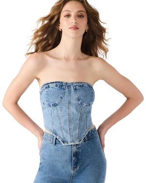 Steve Madden Rina Strapless Denim Corset Top - Blue
