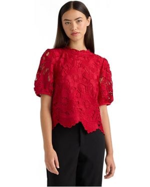 NVLT Mock Neck Lace Top - Red