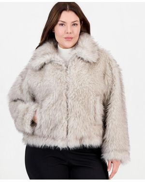 Jones New York Plus Size Faux Fur Zip-front Long-sleeve Jacket - Gray