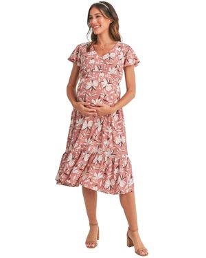 Hello Miss Maternity Floral-print Flutter-sleeve Dress - Pink