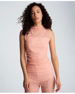 Kenneth Cole Stretch Lace-front Mock Neck Tank Top - Orange