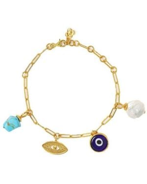 Ottoman Hands Cornicello Evil Eye Charm Bracelet - Metallic