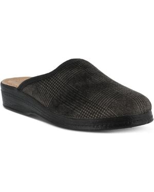 Spring Step Linizio Plaid Round Toe Leather-padded Slippers - Black