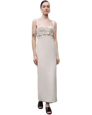 Nocturne Linen Brode Detailed Sweetheart Maxi Dress - White