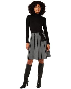 Apricot Mock Neck Long Sleeve Chevron Dress - Black