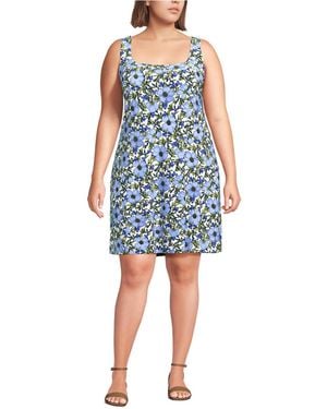 Lands' End Plus Size Silky Knit Mini Shift Dress - Blue