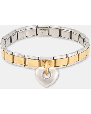 Anne Klein Puffy Heart Charm Stretch Bracelet - White