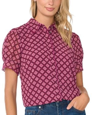 Cece Short-sleeve Scallop Trim Button Up Blouse - Red