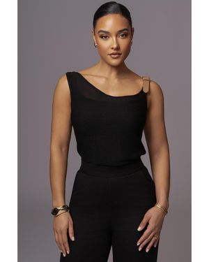 JLUXLABEL Shanti Faux Buckle Top - Black