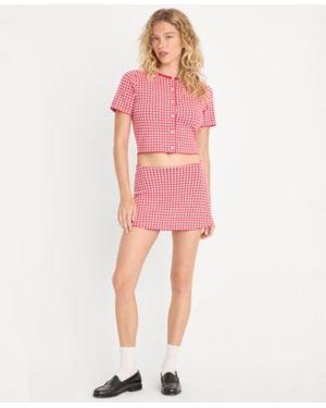 GOOD AMERICAN Cropped Short Sleeve Cardigan Sweater Mini Skort Created For Macys - Pink