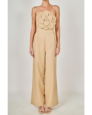 Endless Rose Floral Applique Strapless Jumpsuit - Natural