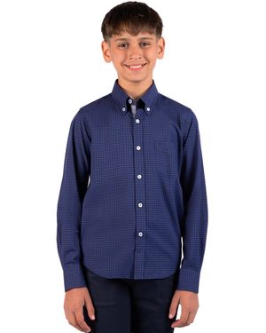 Tailorbyrd Big Boys Tonal Gingham Long Sleeve Shirt - Blue