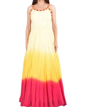 Ras Hand Tie-dye Ombre Silk Maxi Sundress - Yellow