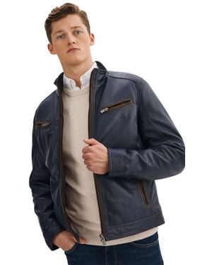 Regency Leathers Gunnar Leather Biker Jacket - Blue