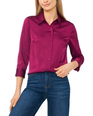 Cece 3/4-sleeve Satin Button-down Blouse - Purple