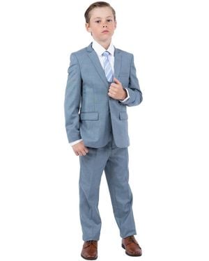 Perry Ellis Big Boys 5 Piece Sharkskin Suit - Blue