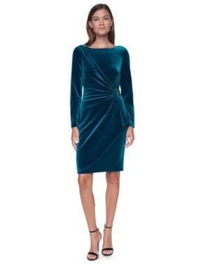 DKNY Long Sleeve Ruched Velvet Dress - Blue