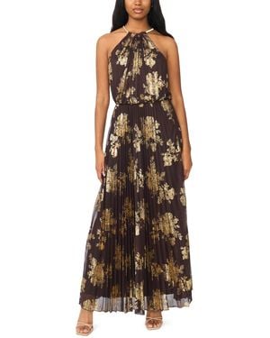 Msk Embellishment Halter-neck Pleated Dress - Brown