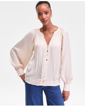 INC International Concepts Tie-neck Puff-sleeve Blouse - White