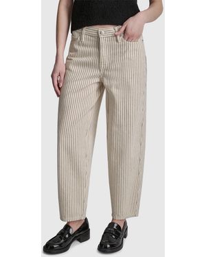 DKNY Mid-rise Striped Baby Barrel-leg Jeans - Natural