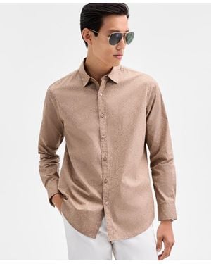 Alfani Long Sleeve Basket-weave Button-front Shirt - Natural